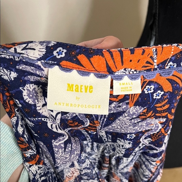 Maeve by Anthropologie Cathy Pleated Blouse Blue Jungle Print Size S - Picture 7 of 11